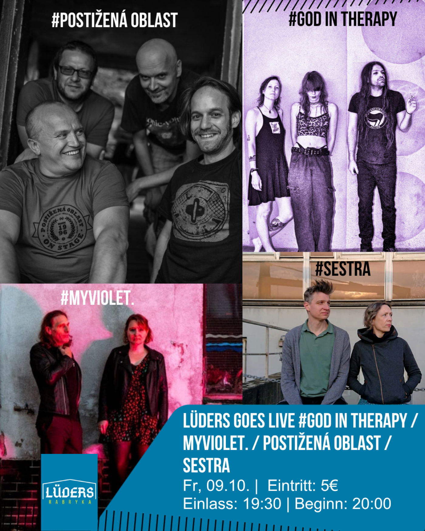 Veranstaltungsbild zu Lüders goes Live #God in Therapy, myviolet., Postižená oblast, Sestra